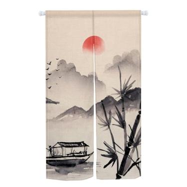 Imagem de Cortina de porta noren japonesa pintura tradicional chinesa cortina de porta de bambu para janela tratamento de janela tapeçaria divisória de quarto Kithchen divisor de banheiro decoração de porta de