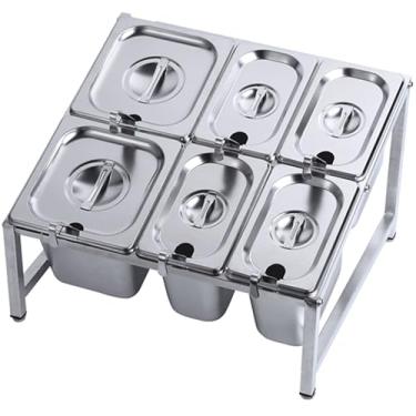 Imagem de Conjunto de suporte e colher de temperos de aço inoxidável 304 – 8 panelas comerciais, organizador de geleia de 2 fileiras, prateleira de armazenamento de bancada de cozinha, prata, 56,9 x 35 x 25 cm