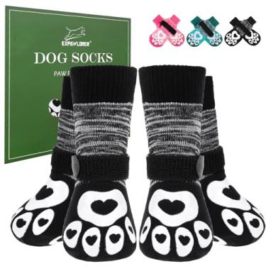 Imagem de EXPAWLORER Meias para cães para evitar lamber patas com garras para pisos de madeira antiderrapantes, sapatos de inverno para cães que brilham no escuro, botas e protetores de patas para cães idosos