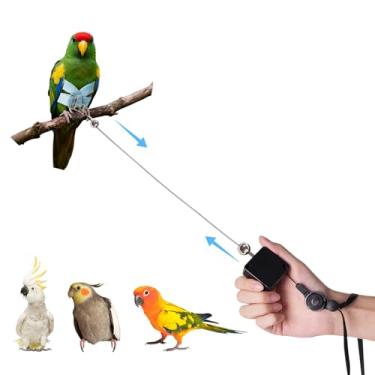 Imagem de Swirge Peitoral e coleira retrátil para pássaros, arnês de papagaio com design de asa, corda de treinamento de voo antimordida de pássaros para periquitos, calopsitas, mini araras (azul)