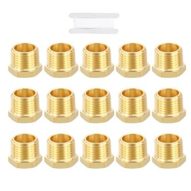 Imagem de METALLIXITY 15 peças 1/5.1 cm macho NPT x 1/10.2 cm FeMale NPT rosca latão sextavado bucha adaptador adaptador adaptador de tubo converte com fita de vedação para bico de banheira/chuveiro