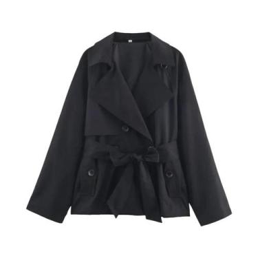 Imagem de Casaco Trench Feminino Estilo Britânico Com Cinto E Dupla Frente Cor M
