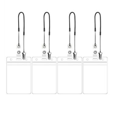 Imagem de Mini Skater 4 conjuntos de porta-crachás de identificação com clipe retrátil de plástico elásticos suportes de crachá de trabalho vertical para funcionários de cartões de escritório (preto)