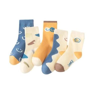 Imagem de Meias De Algodão Para Crianças 5 Pares Confortáveis Absorventes De Suo