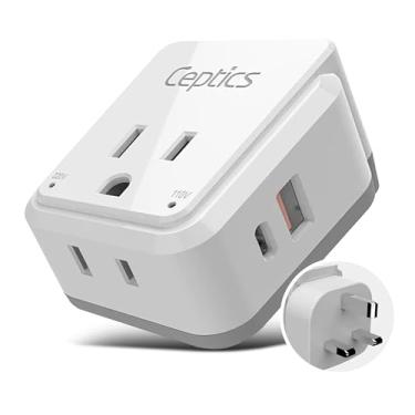 Imagem de Adaptador de energia Reino Unido, Irlanda Viagem por Ceptics, USB duplo seguro e USB-C 3.1A - 2 soquetes EUA - compacto e poderoso - uso em Hong Kong, Inglaterra, Dubai, Arábia Saudita - inclui acessórios tipo G Swadapt