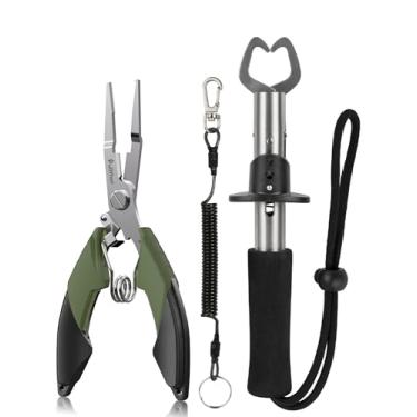 Imagem de pullther fishing Kit de ferramentas de pesca, alicate de anel dividido de pesca de 16,5 cm, prendedor de lábio de peixe, equipamento de pesca multifuncional com cordão, acessórios de pesca resistentes