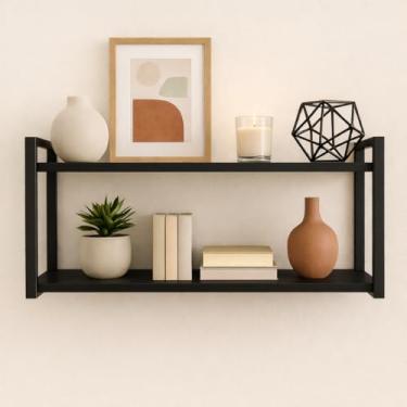 Imagem de Prateleira Suspensa Nicho Estilo Industrial 35x25x60cm 100% MDF Premium e Aço Carbono - Preto