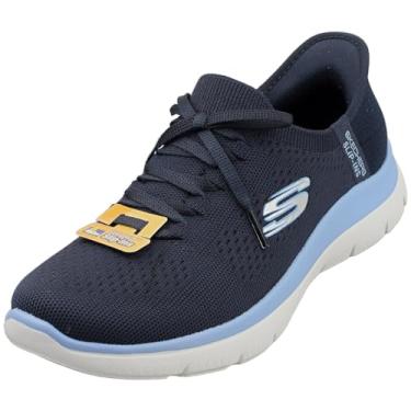 Imagem de Skechers Tênis feminino Summits New Daily, Acabamento em malha azul marinho, 38