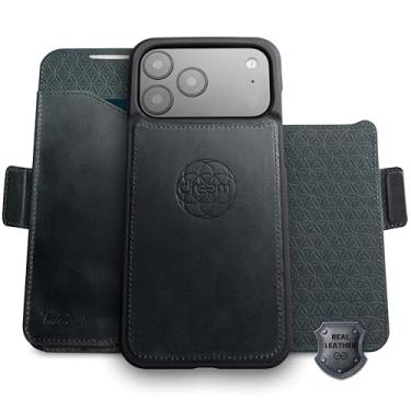 Imagem de Dreem Real Leather for iPhone 17 Pro Case Wallet, Revolutionary Phone Stand, MagSafe-Fit, Magnetic Detachable Flip Cover, RFID Blocking Card Holder, Gift-Box [Fibonacci:Graphite Blue]