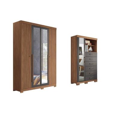 Imagem de Guarda Roupa +cômoda 2 Peças Qc311 Jatobá/grafite - Santos Andirá