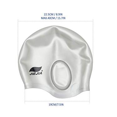 Imagem de Touca de natação de silicone 3D ergonômica proteção de ouvido touca de natação com clipe de nariz tampões de ouvido para mulheres homens longos cabelos curtos preto cinza rosa