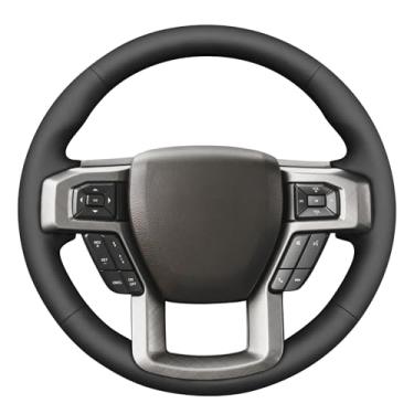Imagem de MEWANT Capa de volante de couro artificial liso preto costurado à mão para Ford F150 F250 F350 Expedition 2018-2021