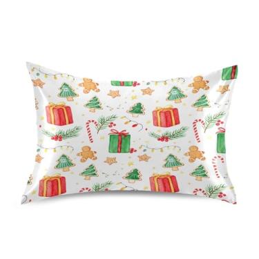 Imagem de Wassud Fronha de cetim com elementos natalinos para cabelo e pele, fronhas de seda lisa, tamanho padrão, capas de almofada respiráveis com fecho de envelope