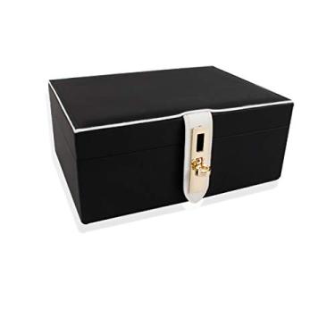 Imagem de U5GAAALPPQ9 Caixa de joias espelhada organizador de 2 camadas suporte de armazenamento de joias estojo de viagem anéis de armazenamento brincos suporte de anel de armazenamento (cor: preto)