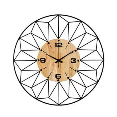 Imagem de U5GAAALPPQ9 Relógio digital estilo europeu metal cru madeira grande agulha relógio doméstico decoração de sala de chá artesanato breve quartzo relógios de parede 57 cm