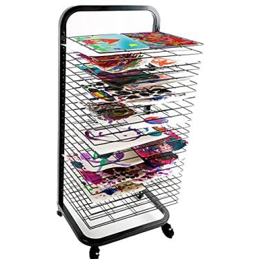 Imagem de SGeneE Estante de secagem de arte para sala de aula, rack de secagem de tinta móvel, prateleiras removíveis, rack de lona para armazenamento de arte, rack de secagem de pintura com rodas, suporte de