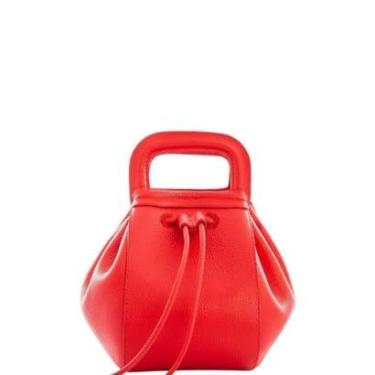 Imagem de Bolsa Bucket Estruturada Leopoldine Vermelha em Couro Legítimo com Alça Tiracolo-Feminino