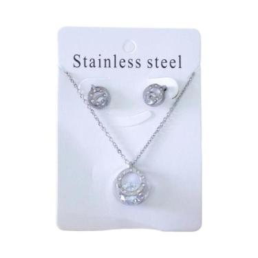 Imagem de Conjunto De Joias Femininas Em Aço Inoxidável Com Flor E Zircônia Cúbi