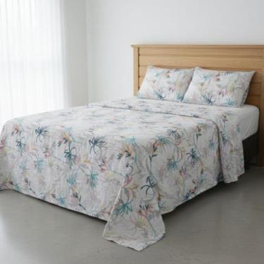 Imagem de Jogo de Cama Casal Percal 200 Fios Estampado Toque Macio 04 Peças Supe