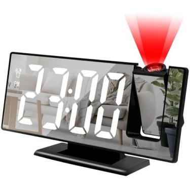 Imagem de Relógio Espelhado Despertador Projetor Temperatura Hora Data Linha Pre