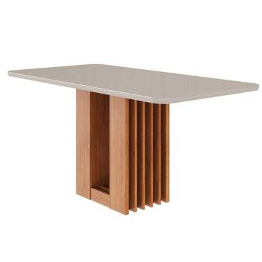 Imagem de Mesa Multiuso Cozinha Ariela c/ Tampo Madeirado Vidro 160x80cm Cinamomo/Off White - Cimol