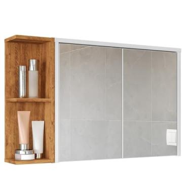 Imagem de Armário de banheiro em estilo Veneza com espelho e porta única, com base flexível(BRANCO/NATURE)