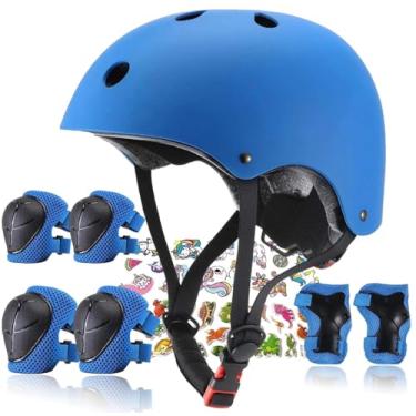 Imagem de FOOKCIAN Capacete infantil, capacetes de skate para crianças de 2 a 3 a 5 a 8 a 14 anos com joelheiras e cotoveleiras para crianças de 2 a 3 a 5 a 14 anos de idade para meninos e meninas com