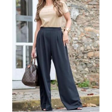 Imagem de Calça Pantalona Duna Elegante Social Reta Com Cós Frontal Liso Tam. G 