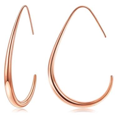 Imagem de Gacimy Brincos de argola de lágrima para mulheres, brincos ovais banhados a ouro 14K para mulheres, 50MM, Aço inoxidável, Sem pedra preciosa