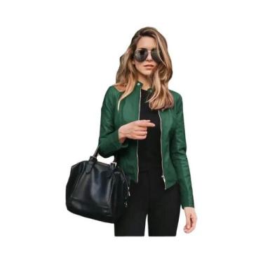 Imagem de Jaqueta Curta Feminina De Couro PU Com Zíper Para Outono Inverno - Mod