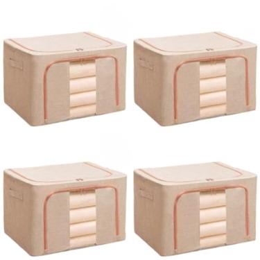 Imagem de Caixa Organizadora Roupas Brinquedos Lençol Edredom Guarda Roupa Dobrável Visor Transparente 66L (BEGE kti4)