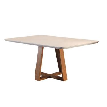 Imagem de Mesa de Jantar Retangular Macadâmia - Base Madeira Maciça - Tampo Chan