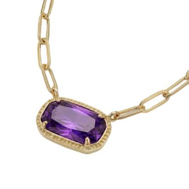 Imagem de DEPHINI Colar com pingente feminino – Colar com clipe de papel banhado a ouro 18 K com zircônia cúbica de corte esmeralda rosa – Presente moderno para ela, Small, Metal, Zircônia cúbica