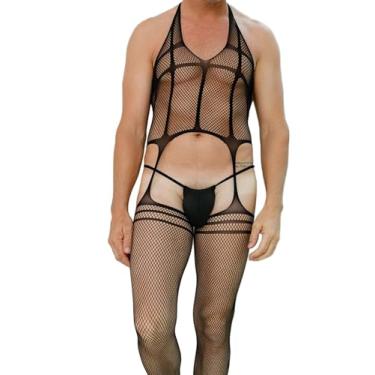 Imagem de Eagerlove Body masculino sexy arrastão malha bodystocking lingerie transparente macacão elástico para noite presente para encontros noturnos, Estilo preto - 8, Tamanho Único