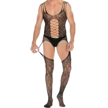 Imagem de Eagerlove Lingerie masculina sexy arrastão bodystocking malha vazada body elástico peça única para presente de dia dos namorados 010 B