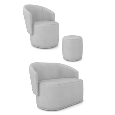 Imagem de Sofá Namoradeira com Poltrona e Puff Orgânico Sala Malu Sintético Cinza M11 - D'Rossi