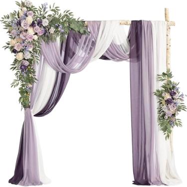 Imagem de Flores artificiais de arco de casamento - Pacote com 5 com 2 brindes de flores grandes e 3 tecidos drapeados para decoração de cerimônias e decoração de festas, perfeito para casamentos e eventos