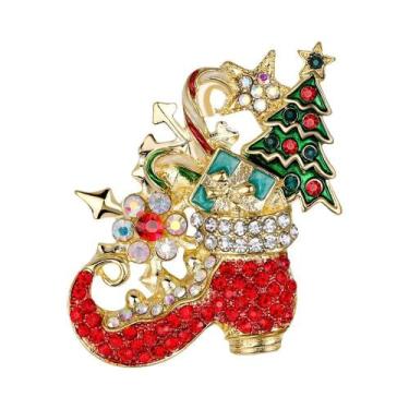 Imagem de Broche Feminino De Natal Com Strass, Design De Pinheiro, Maçã, Sino E 
