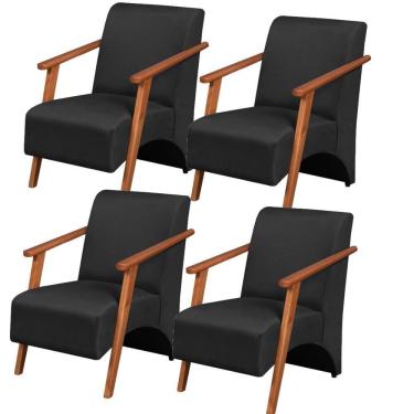 Imagem de Kit 4 Poltronas Venus 1 Lugar Braço Madeira Maciça Tecido Suede Unidecor Preto