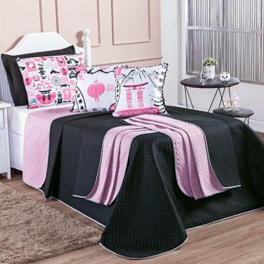 Imagem de Kit Cobre Leito Oriental Dupla Face Com Almofadas Solteiro 05 Peças