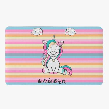 Imagem de Tapete Para Quarto Infantil Estampado Unicórnio Listrado 60cm X 40cm - Base Antiderrapante