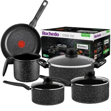 Imagem de Jogo de Panelas Rochedo Stone Pro 5 Peças com Revestimento Antiaderent