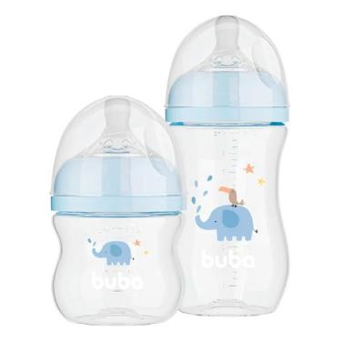 Imagem de Kit 2 Mamadeira Buba Tam 1 e 2 Easy Flow 120ML e 270ML Elefante Azul
