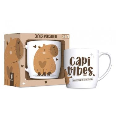 Imagem de Caneca de Porcelana Capyvibes - Branco - 300ml - Brasfoot