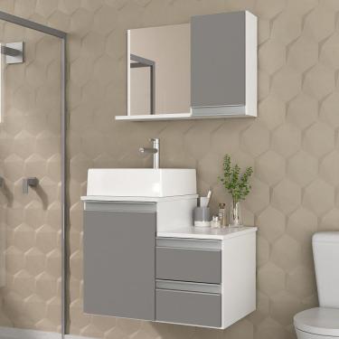 Imagem de Conjunto Gabinete Banheiro Cross 60 (gabinete+espelheira+cuba) Branco Cinza