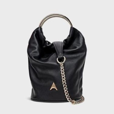 Imagem de Bolsa Pequena Lizzie Bucket Glam em Couro Preto Carrano-Feminino