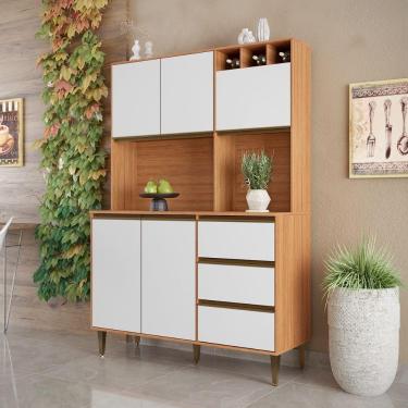 Imagem de Armário De Cozinha Completa 5 Portas 3 Gavetas Itália Madeirado/off White