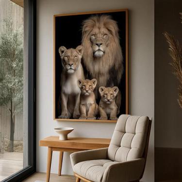 Imagem de Quadro Decorativo com Moldura Caixa Leoes 2 Filhotes para parede Sala,