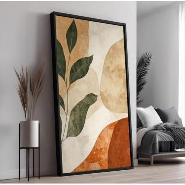 Imagem de Quadro com Moldura e Acrilico Cristal Vidro Terracota Folhas  para Sal