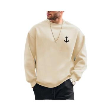 Imagem de Moletom Masculino Casual De Lã Com Estampa De Âncora, Caimento Solto, 